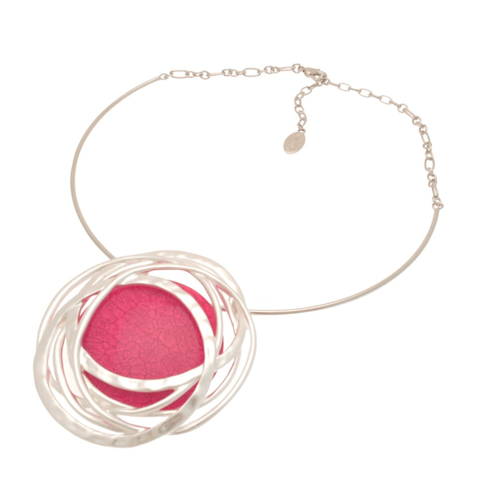 Fuchsia Pink and Silver Statement Necklace