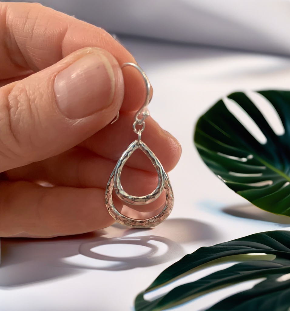 Hammered Double Teardrop Earrings