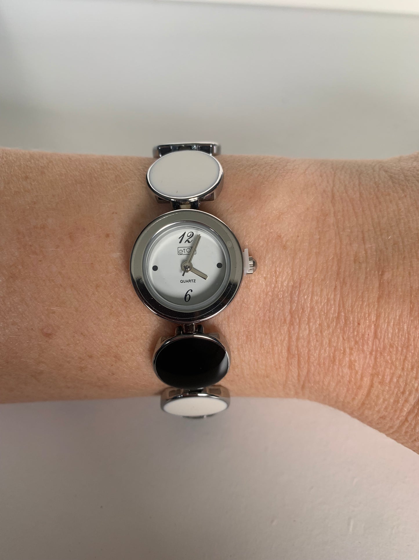 Black and White Enamel Link Bracelet Watch