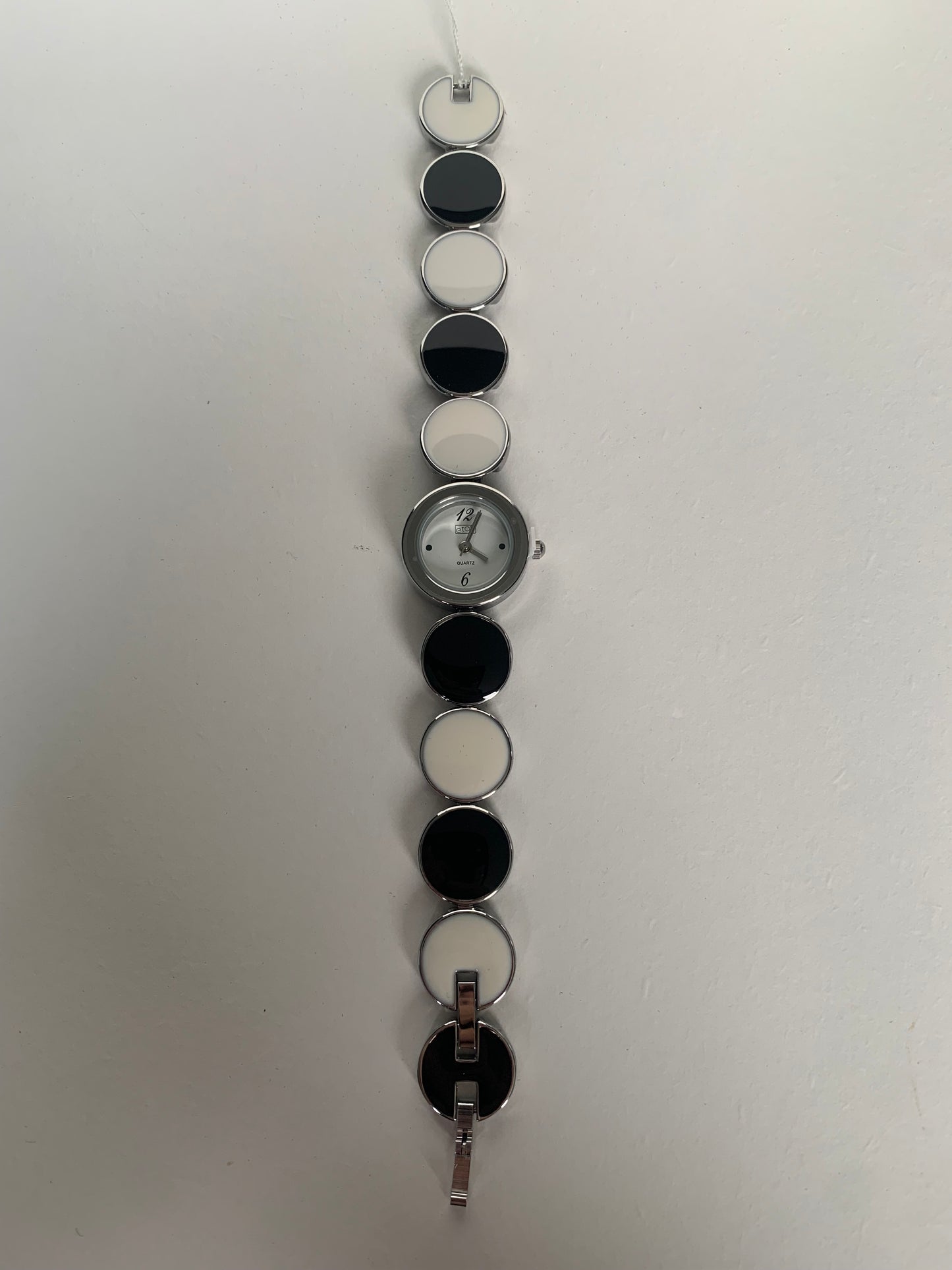 Black and White Enamel Link Bracelet Watch