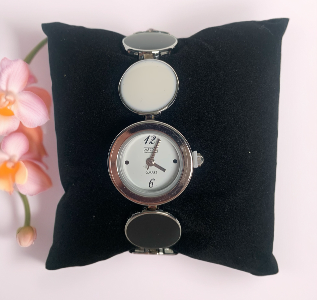 Black and White Enamel Link Bracelet Watch