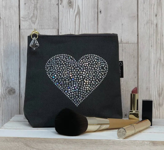Love Heart Canvas Sparkly Make Up Bag
