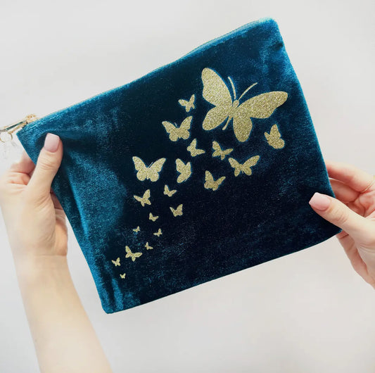 Trailing Butterflies Velvet Make Up Bag