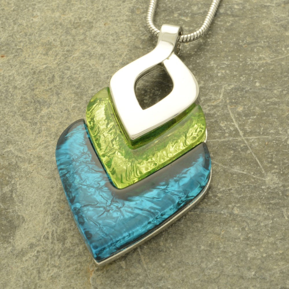 Forest and Lime Green Diamond Resin Necklace