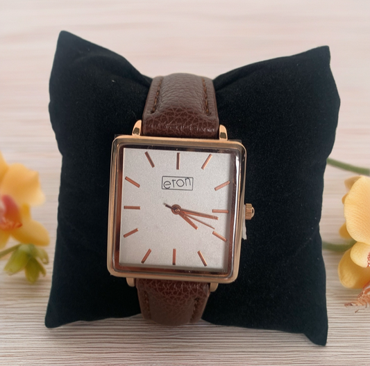 Eton Square Rose Gold Watch on Brown Strap