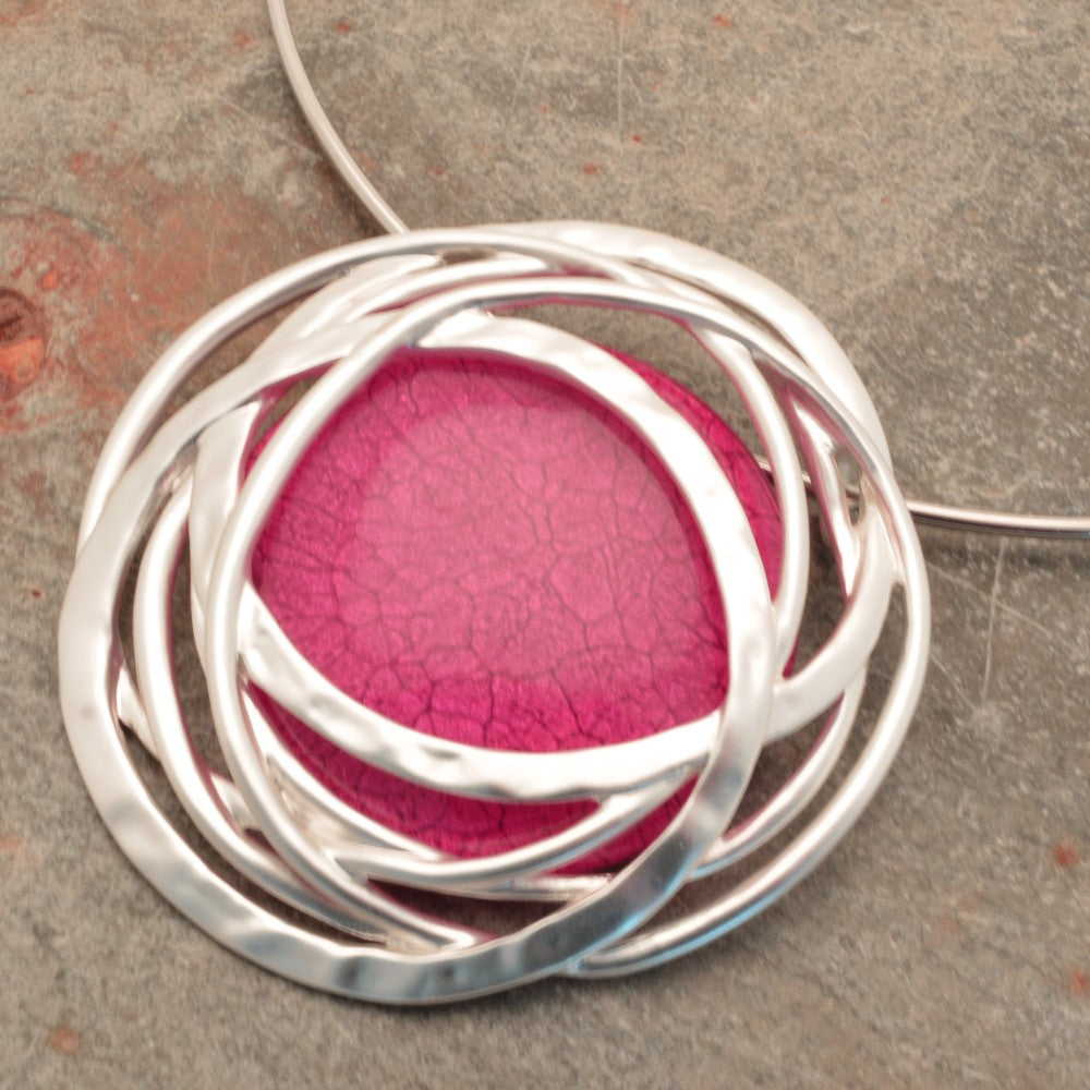Fuchsia Pink and Silver Statement Necklace