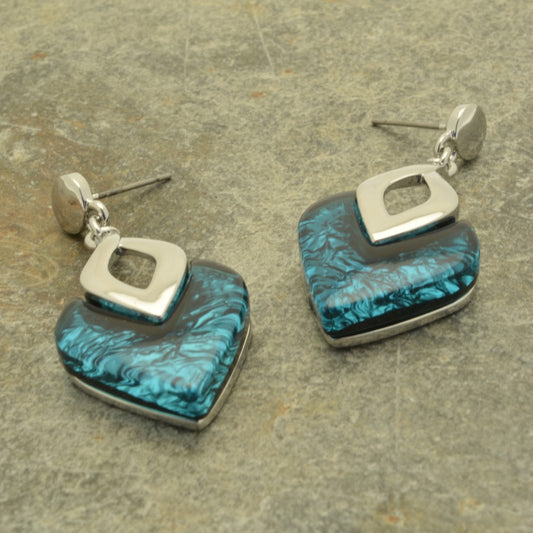 Forest Green Diamond Resin Earrings