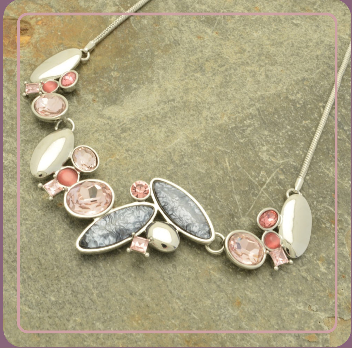 Grey and Pink Crystal Necklace