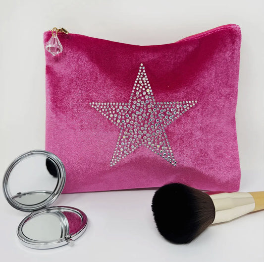 Velvet Rhinestone Star Make Up Bag