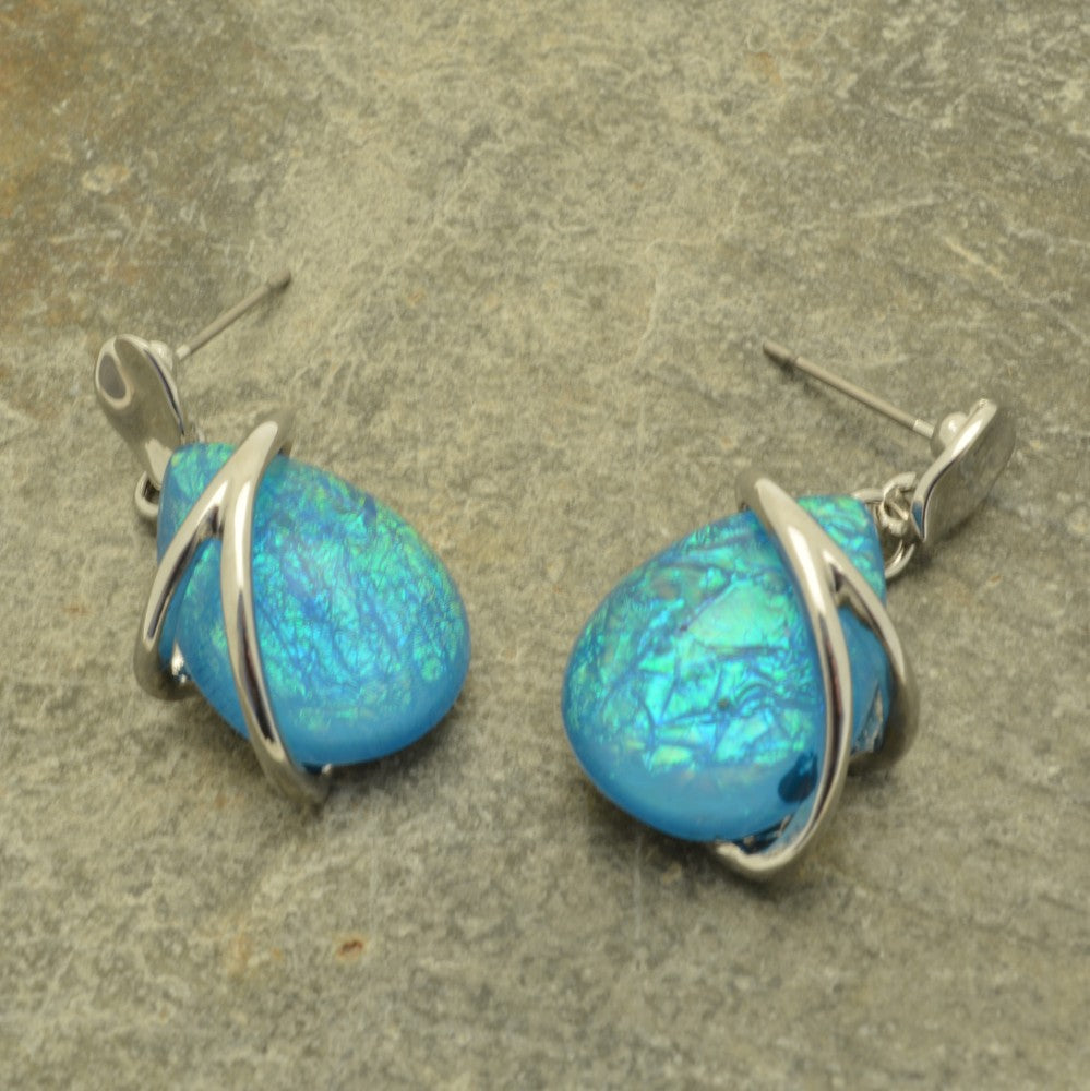 Iridescent Blue Teardrop Earrings