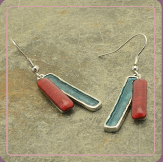 Green and Red Dangly Earrings