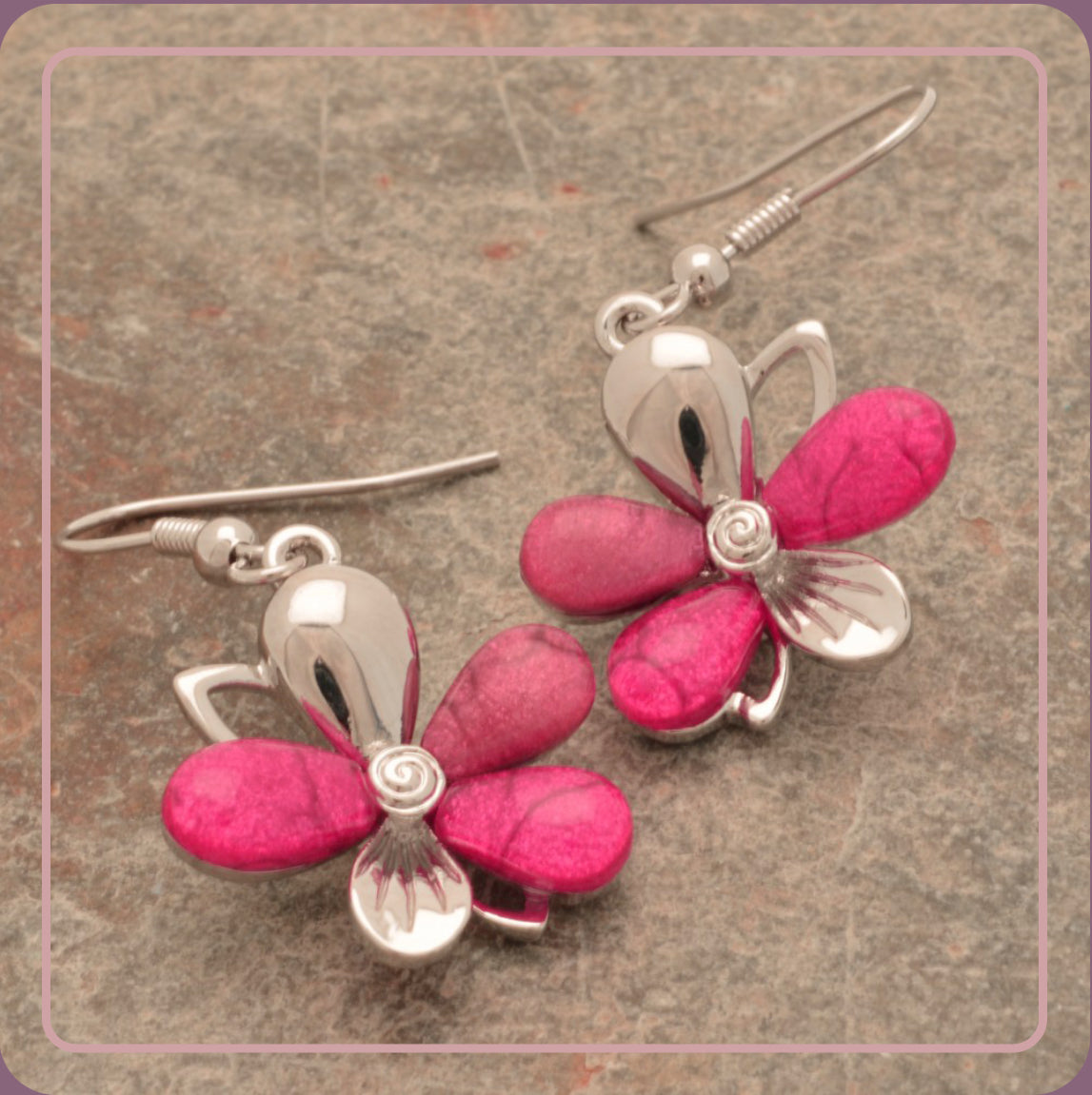 Pink Flower Drop Earrings