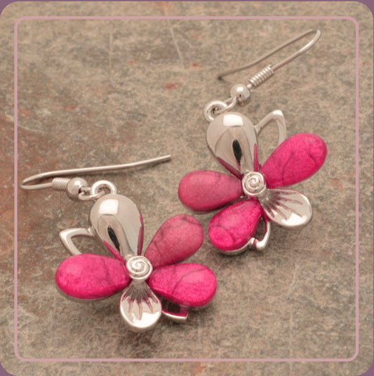 Pink Flower Drop Earrings
