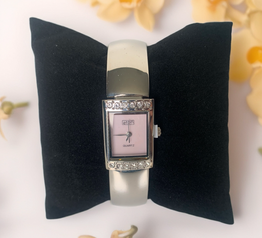 The Crystal-Accented Silver Bangle Watch