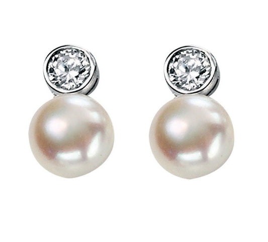 Fresh Water Pearl and Cubic Zirconia Earrings