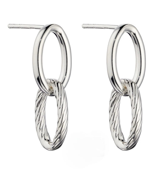 Textured Double Link Chain Drop Earrings