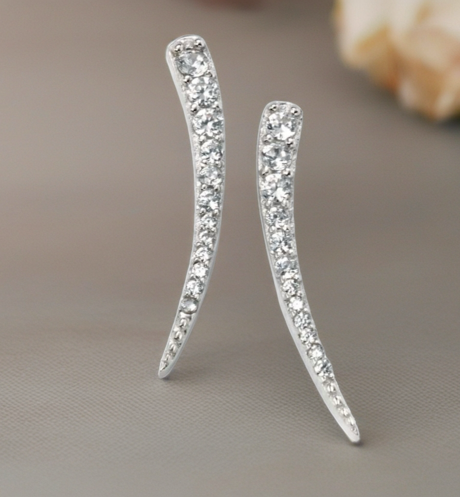 Curved Bar Earrings with Cubic Zirconia Stones