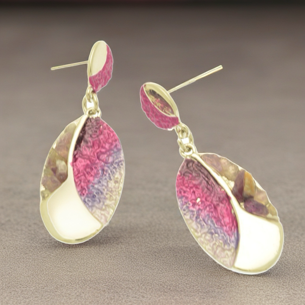 Purple Oval Stone Chip Earrings