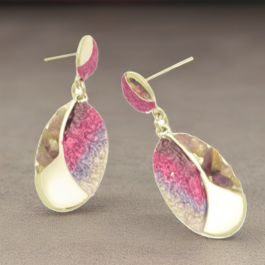 Purple Oval Stone Chip Earrings